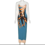  Orange, and blue spaghetti string dress 