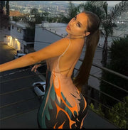  Orange, and blue spaghetti string dress 