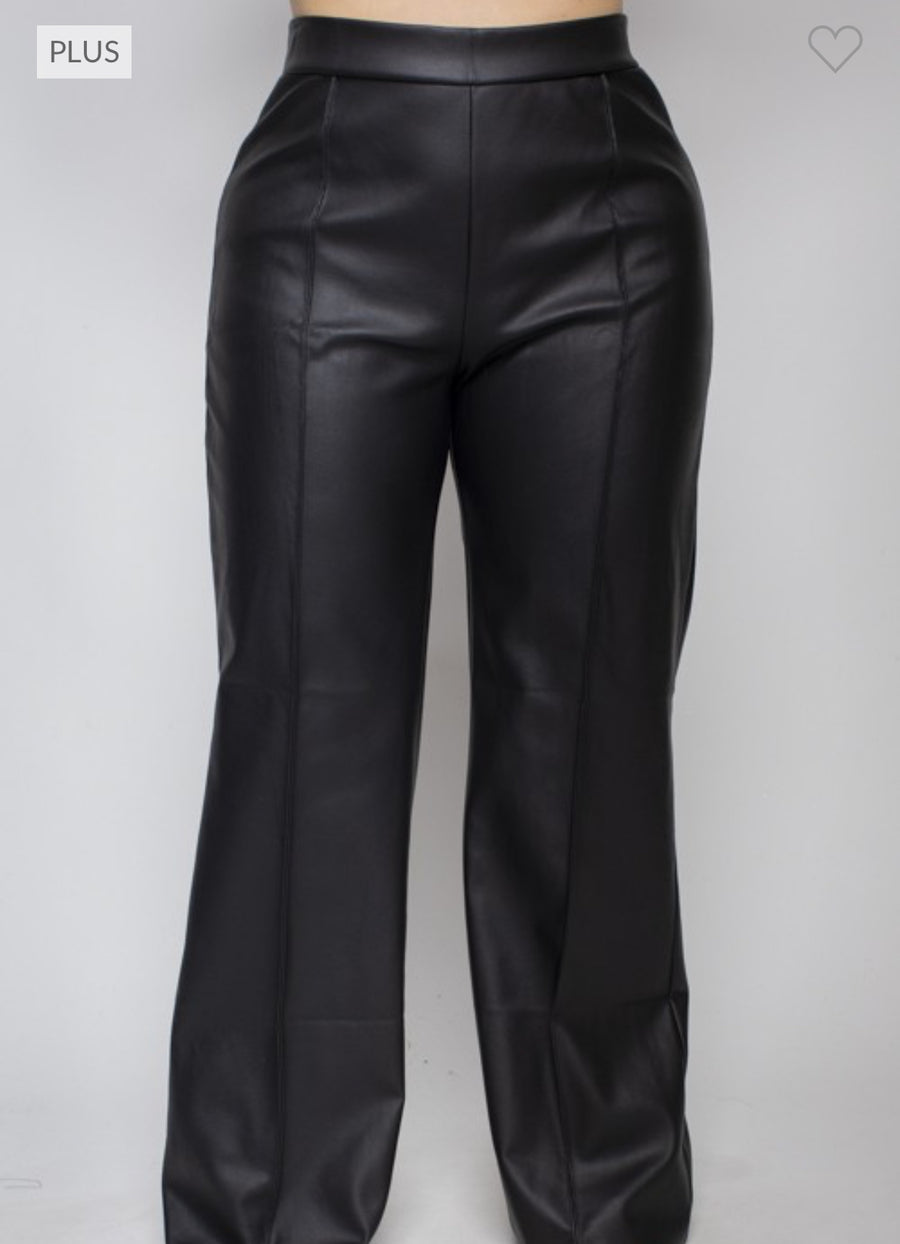 PLUS SIZE PU LEATHER WIDE LEG PANTS - Thepopupshopli