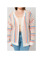 Plus Size Multi Stripe Open Front Sweater Knit Long Sleeve C