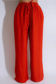 LINEN BLEND WIDE LEG PANTS.