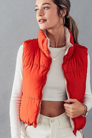 REVERSIBLE STAND COLLAR CROPPED PUFF VEST - Thepopupshopli