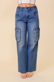 High waisted denim cargo jean - Thepopupshopli