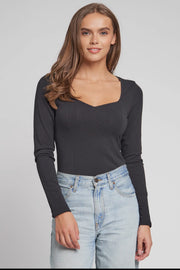 Long Sleeve Sweetheart Seamed Bodysuit - Thepopupshopli