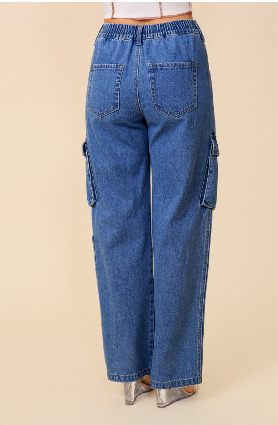 High waisted denim cargo jean - Thepopupshopli