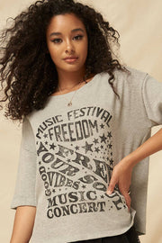 Festival Vintage Thermal Half-Sleeve Graphic Top