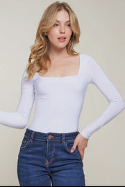 Square Neck Double Layered Bodysuit - Thepopupshopli