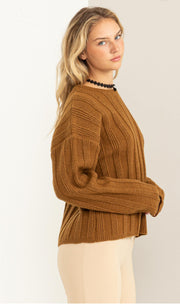 ROMANTIC IMPRESSION RIBBED LONG SLEEVE SWEATER - Thepopupshopli