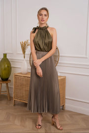 Plain Satin Pleated Skirt - Thepopupshopli