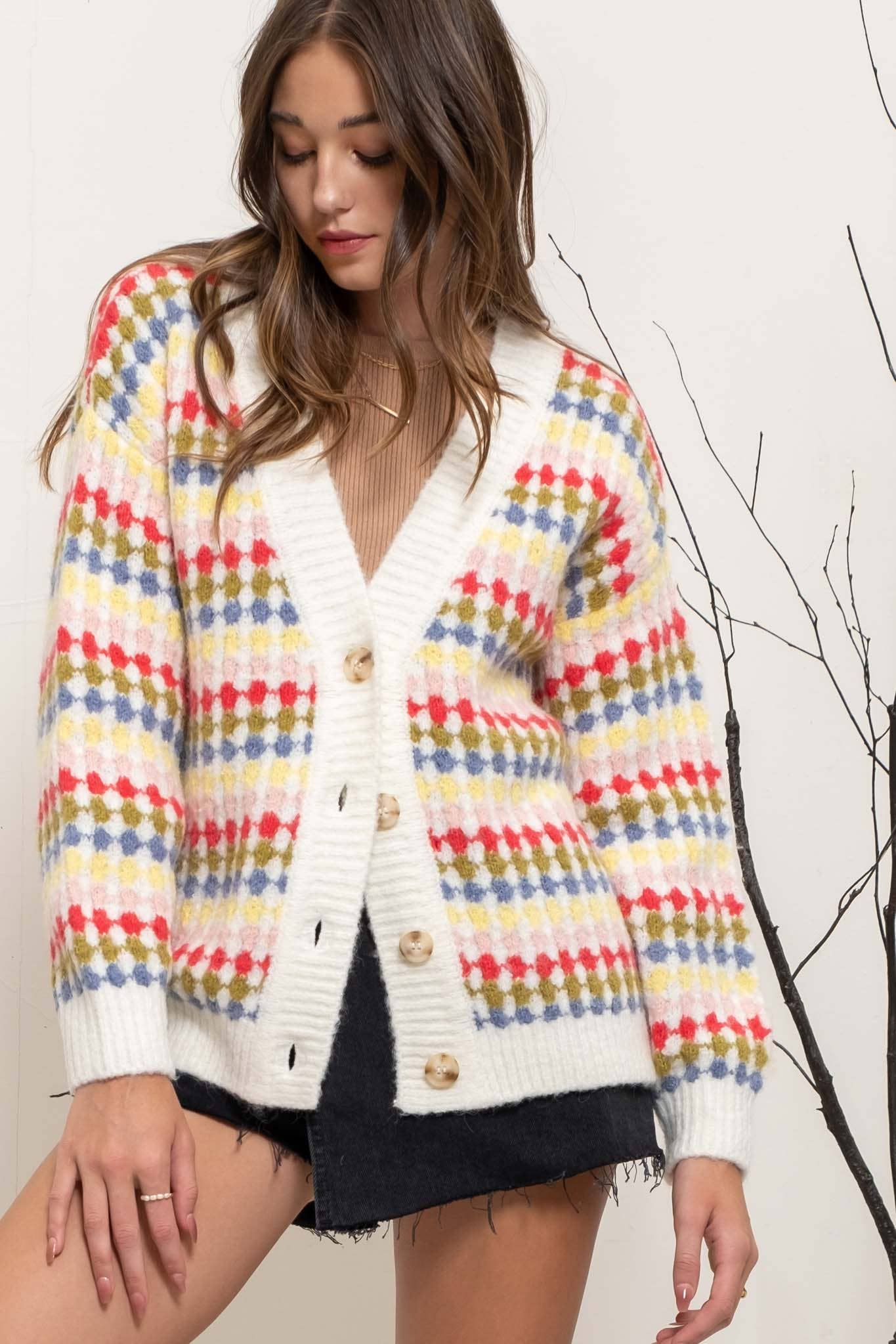 MULTICOLOR BOYFRIEND KNIT CARDIGAN