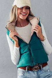 REVERSIBLE STAND COLLAR CROPPED PUFF VEST - Thepopupshopli