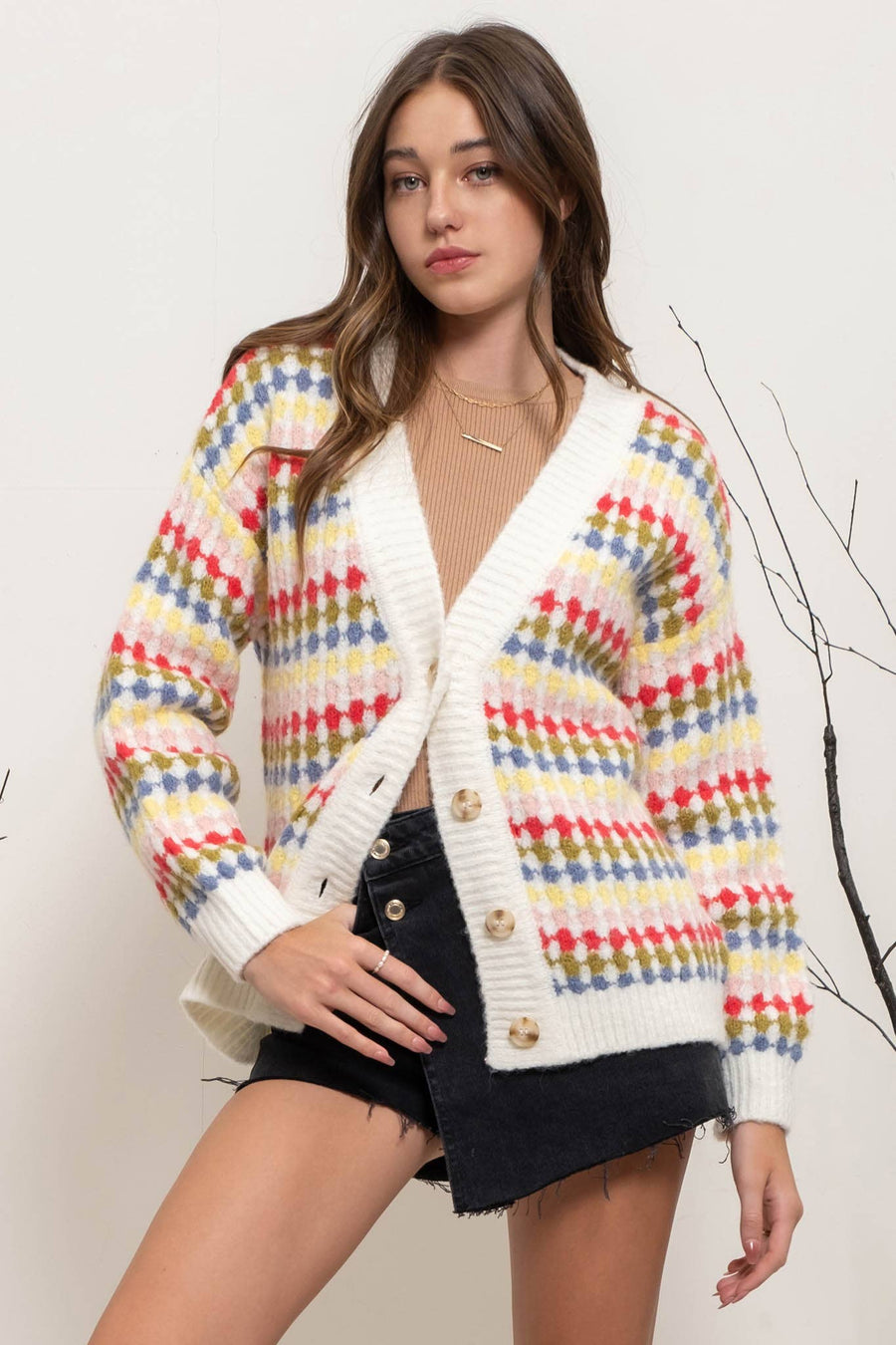 MULTICOLOR BOYFRIEND KNIT CARDIGAN