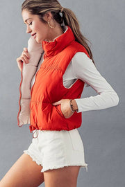 REVERSIBLE STAND COLLAR CROPPED PUFF VEST - Thepopupshopli