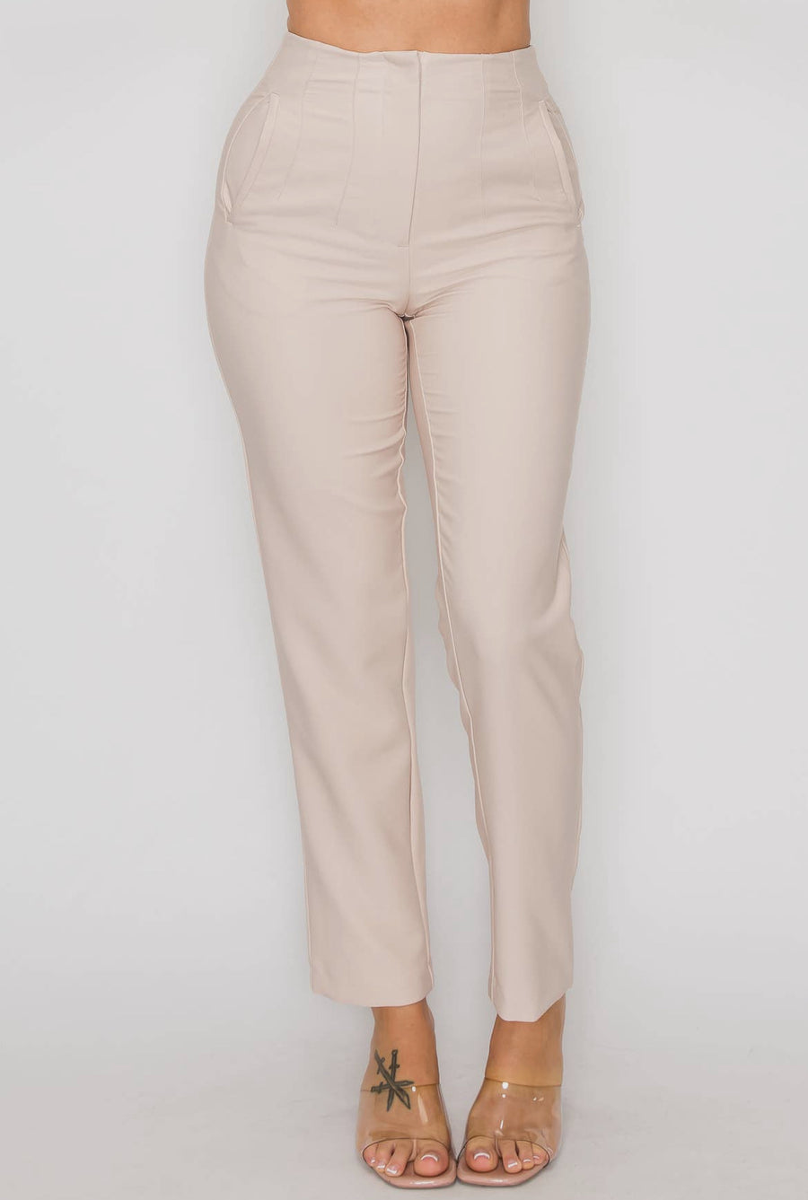 High Waisted Solid Dress Pants with Pockets - Thepopupshopli