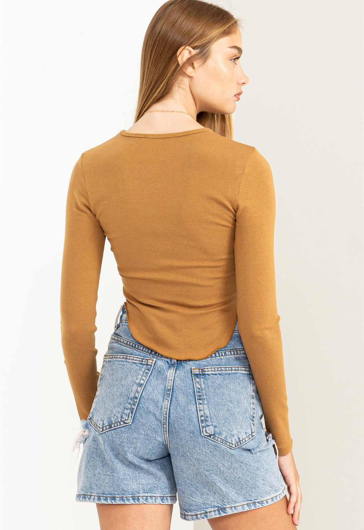 IMPRESS ME LONG SLEEVE ROUND HEM TOP - Thepopupshopli