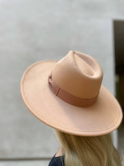 Premium Vegan Felt Fedora Hat Wide Brim with Matching Band - Thepopupshopli