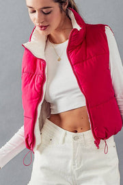 REVERSIBLE STAND COLLAR CROPPED PUFF VEST - Thepopupshopli