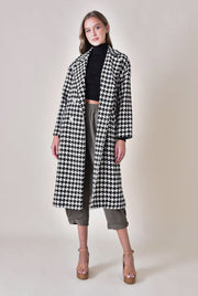 Elegant Long Sleeve Houndstooth Long Coat - Thepopupshopli