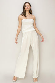 SET-PLEATED TUBE TOP AND PANTS SET