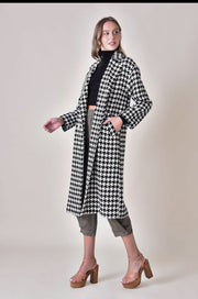 Elegant Long Sleeve Houndstooth Long Coat - Thepopupshopli