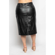 PLUS SIZE PU LEATHER HIGH WAIST FRONT SLIT ZIP BACK PENCIL S