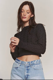 Cable Knit Round Neck Crop Sweater - Thepopupshopli