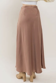 Side Slit Long Satin Skirt - Thepopupshopli