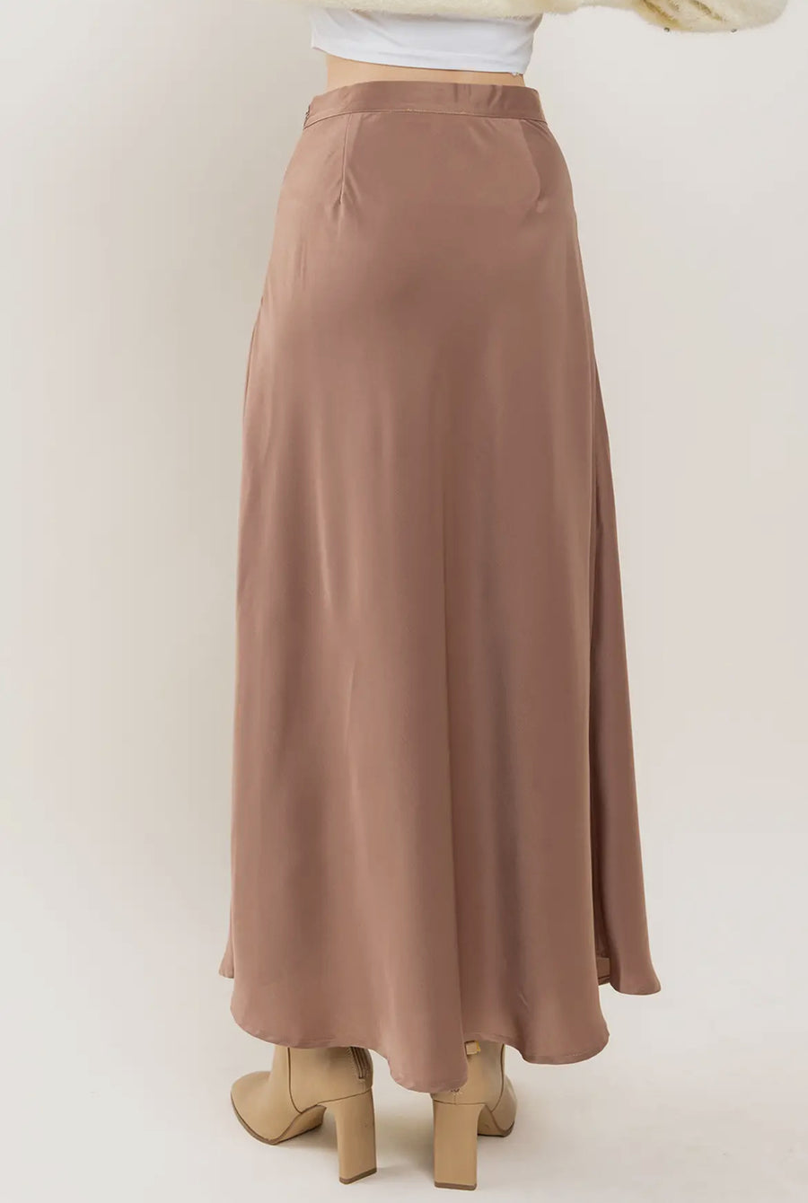 Side Slit Long Satin Skirt - Thepopupshopli