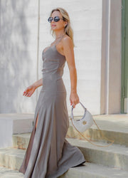 SLEEVELESS SOLID WOVEN MAXI DRESS - Thepopupshopli