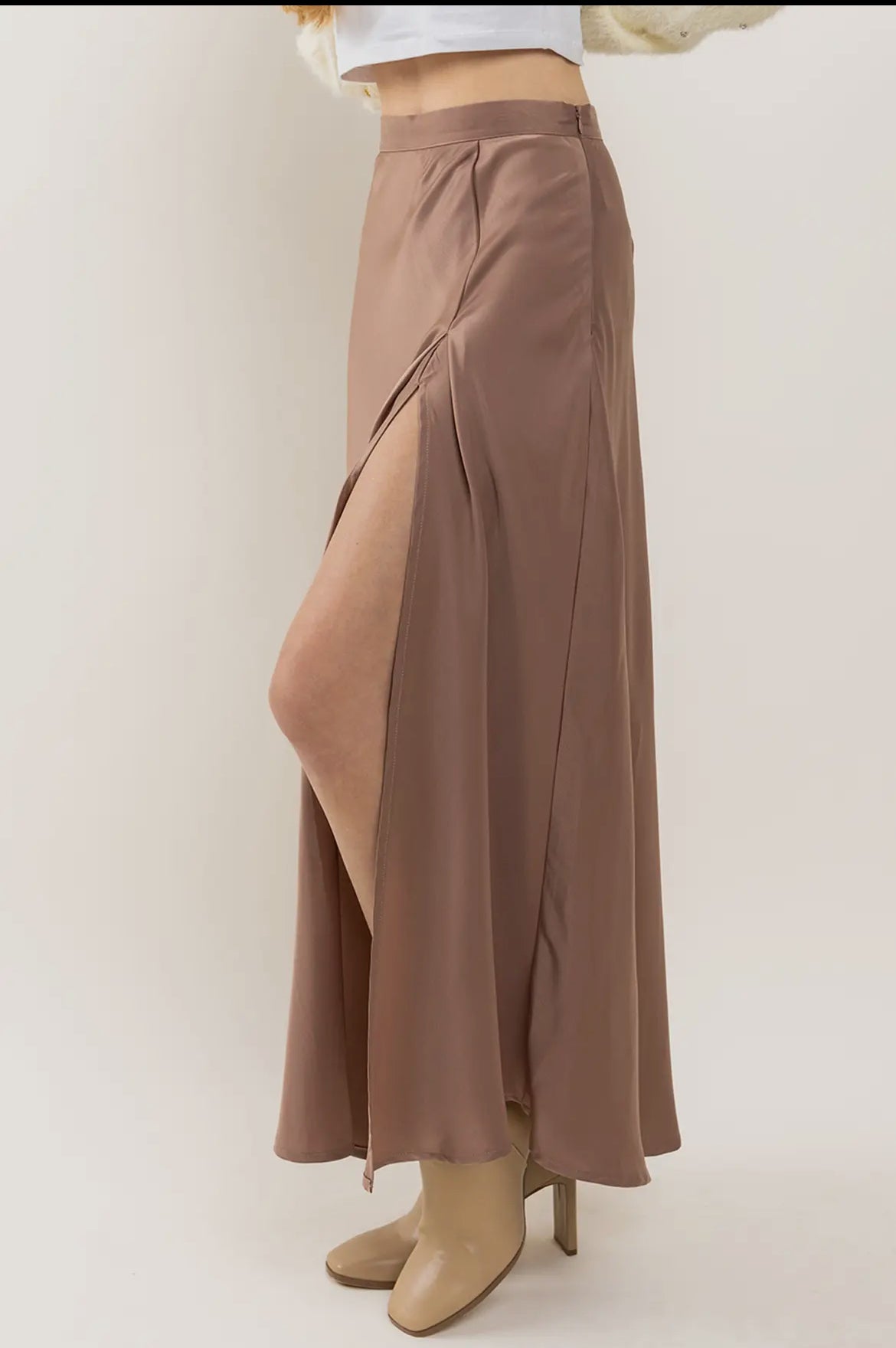 Side Slit Long Satin Skirt - Thepopupshopli