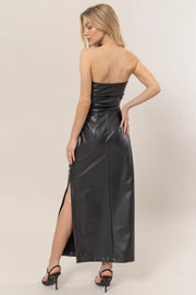 Pu Strapless Ruched Midi Dress