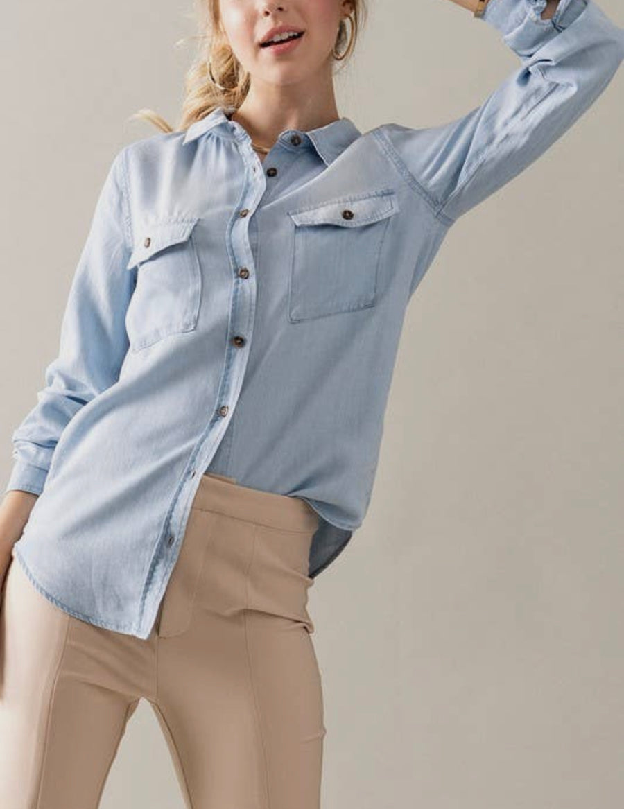 Chambray Button Down Shirt - Thepopupshopli