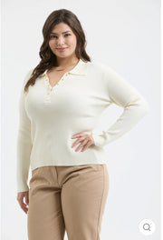 PLUS COLLARED GOLD SNAP BUTTON LONG SLEEVE SWEATER