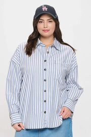 PLUS STRIPE COLLARED BUTTON DOWN LONG SLEEVE SHIRT