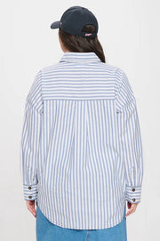 PLUS STRIPE COLLARED BUTTON DOWN LONG SLEEVE SHIRT