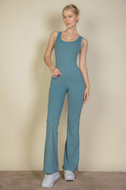 Solid Flare Leg Sports Jumpsuit