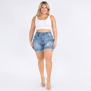 PLUS SIZE HIGH WAIST CARGO DENIM SHORTS