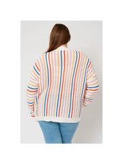 Plus Size Multi Stripe Open Front Sweater Knit Long Sleeve C