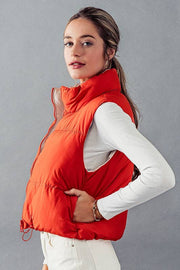 REVERSIBLE STAND COLLAR CROPPED PUFF VEST - Thepopupshopli