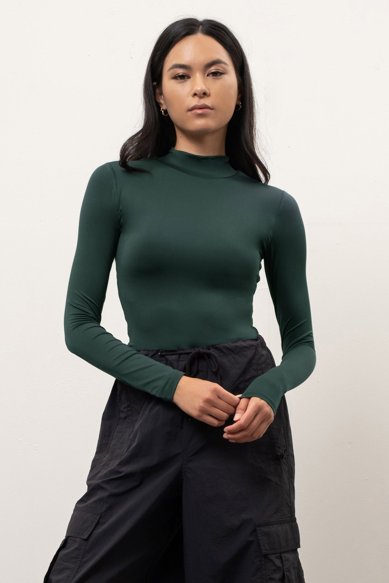 SOLID MOCK NECK LONG SLEEVE BODYSUIT - Thepopupshopli