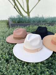 Premium Vegan Felt Fedora Hat Wide Brim with Matching Band - Thepopupshopli