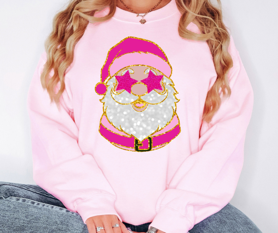 Preppy Pink Santa Faux Sequin Christmas Sweatshirt Top